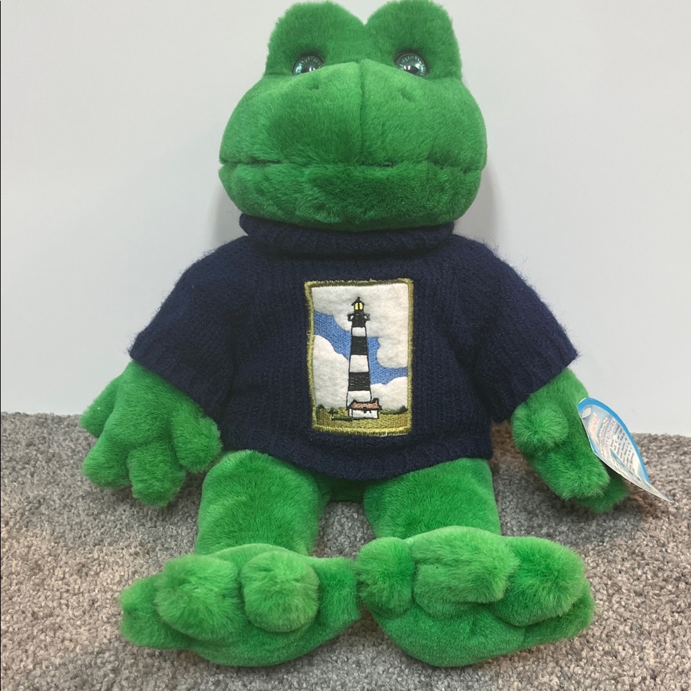 Frog Stuffed Animal Navy Sweater with Bodie Island Lighthouse Patch Embroidered
